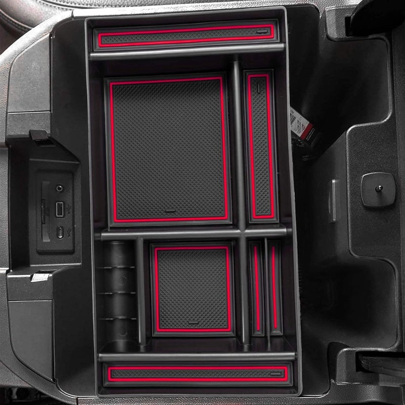 PIMCAR Center Console Organizer Compatible with 2019-2022 Chevy Silverado 1500/GMC Sierra 1500 & 2020-2023 Chevy Silverado/GMC Sierra 2500 HD/3500 HD (Full Console w/Bucket Seats ONLY) Red Trim - Image 4